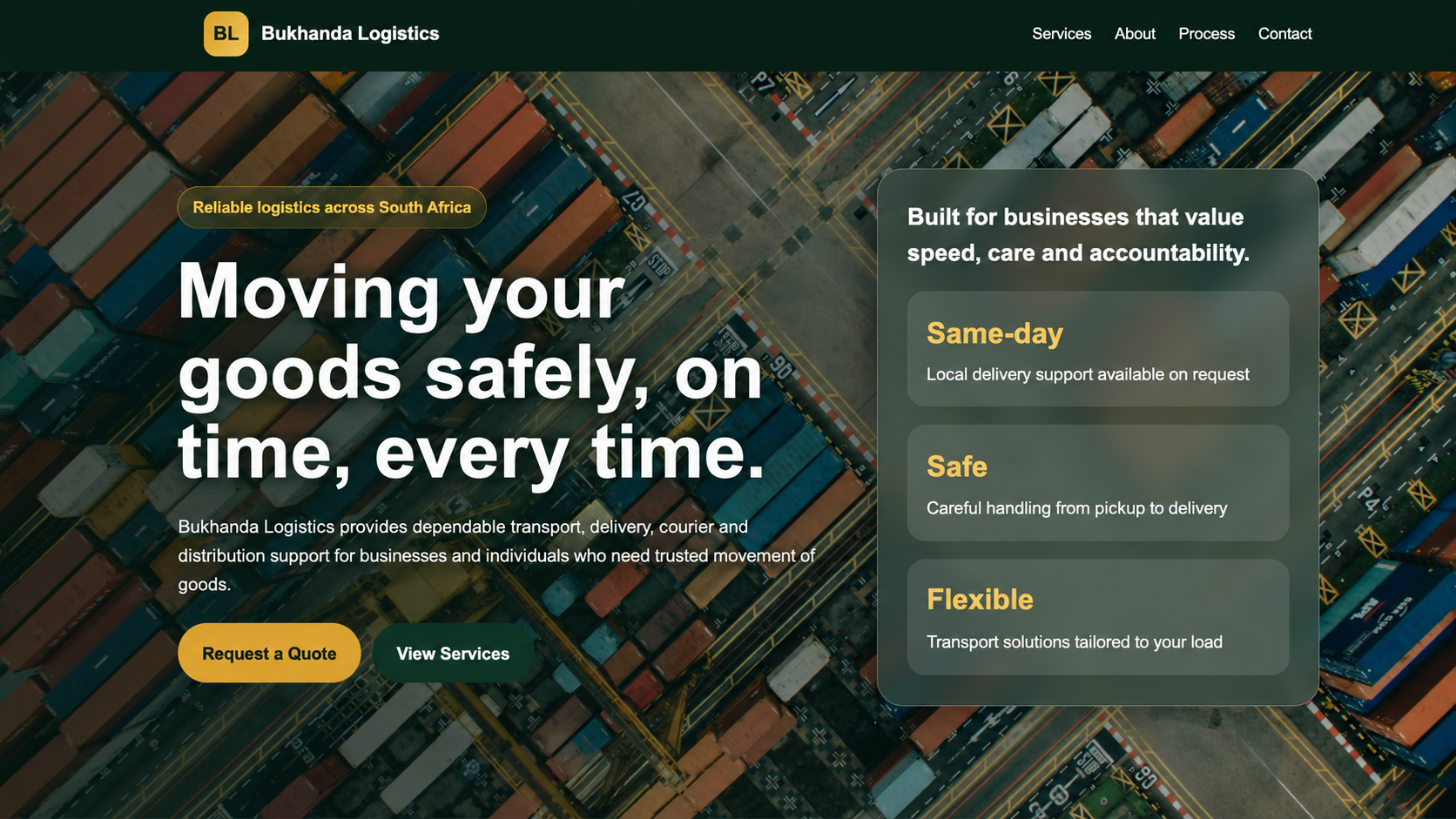 Bukhanda Logistics website homepage hero section